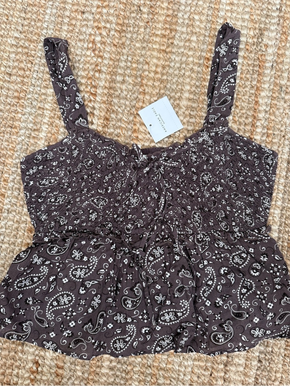 American Eagle Outfitters Brown Paisley Smocked Cami - Picture 1 of 4